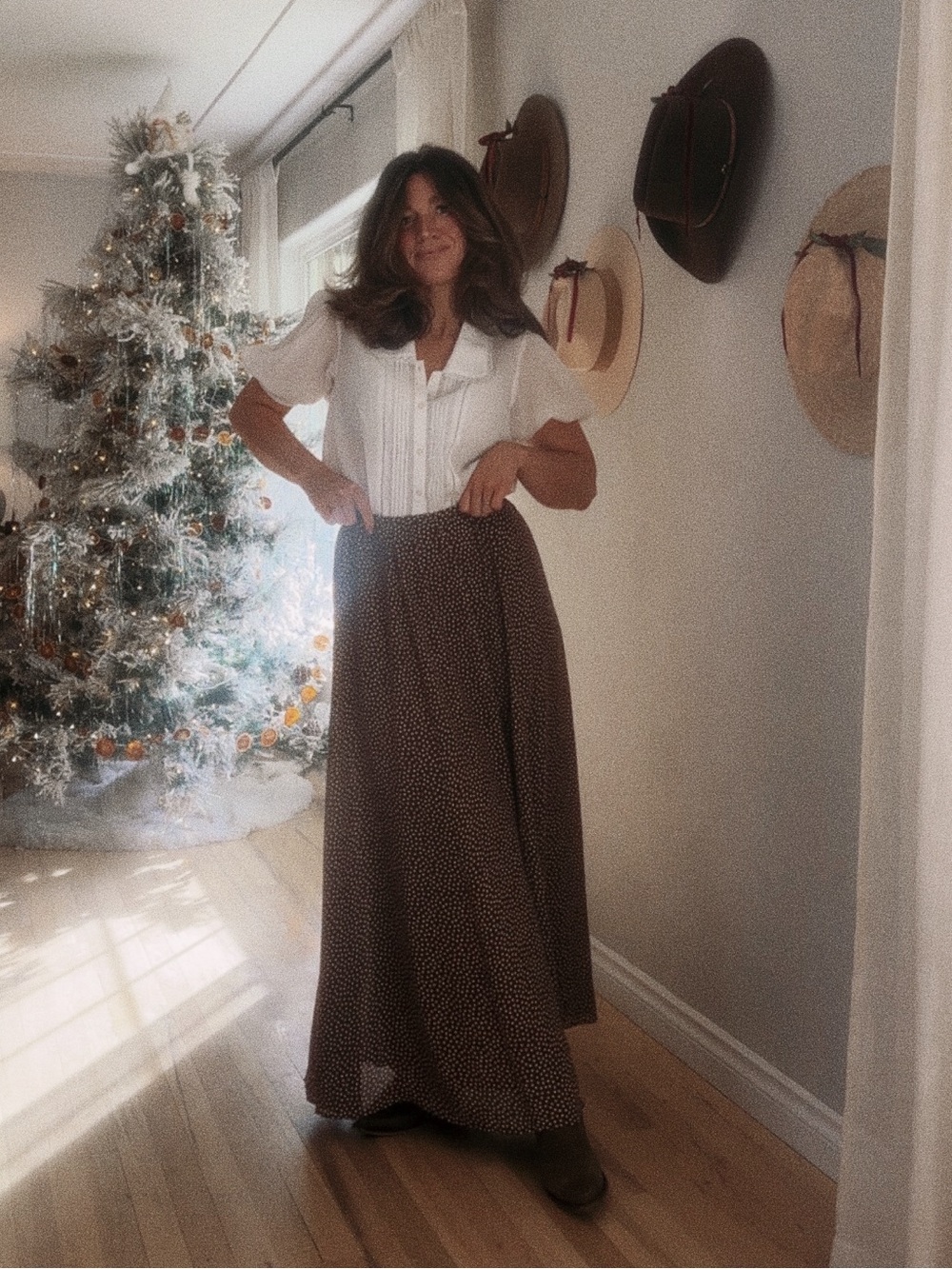 Reformation Brown Polka Dot Maxi Skirt